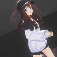 a girl with a microphone on her head is wearing a black hat with the letter s on it