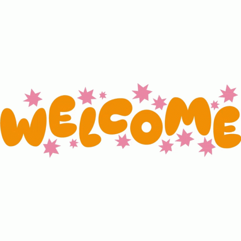 Welcome Pink Stars Around Welcome In Yellow Bubble Letters Sticker 