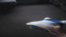 a blurry picture of a person holding a blue object in front of a window
