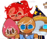 a group of cartoon characters including a gingerbread man and a strawberry girl