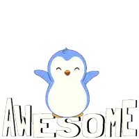 a blue and white penguin is standing next to the words awesome