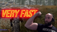 a man in an abercrombie shirt flexes his arm