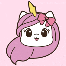 a cartoon of a unicorn with pink hair and a lightning bolt on its horn