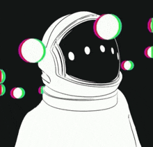 a drawing of an astronaut wearing a helmet with bubbles coming out of it