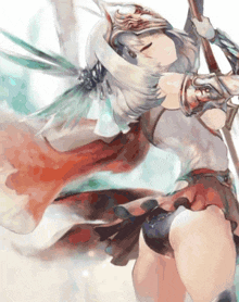 a painting of a woman holding a spear and a sword