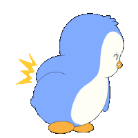 a cartoon penguin with a lightning bolt on its back