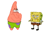 patrick star and spongebob squarepants are standing next to each other on a white background