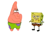 patrick star and spongebob squarepants are standing next to each other on a white background