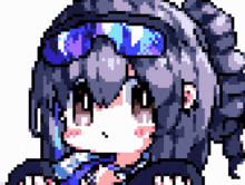 a pixel art of a girl with sunglasses on her head