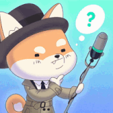 a cartoon dog wearing a hat and holding a microphone