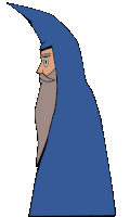 a cartoon of a man with a blue cape and a beard