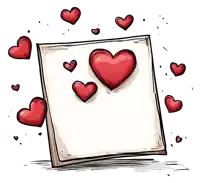 a drawing of a piece of paper with red hearts on it