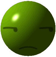a green smiley face with a sad look on its face