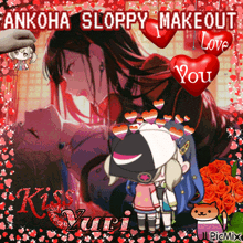 a picture of a couple kissing with the words ankoha sloppy makeout i love you