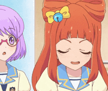 a girl with red hair has a bell on her hair