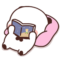 a cartoon panda is reading a book while laying on a pillow .