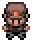 it is a pixel art of a man wearing a hat and holding a gun .
