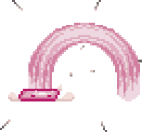 a pixel art drawing of a rainbow with pink hair coming out of it