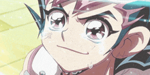 a close up of a anime character 's face with a tear coming out of his eyes