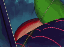 a cartoon drawing of a girl standing in front of a green leaf