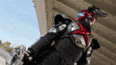 a person wearing a helmet with the letter p on the back