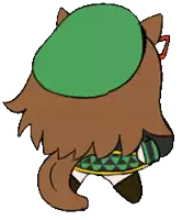 a cartoon drawing of a cat with a green hat on its head