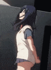 a girl in a school uniform has a badge on her shirt that says ' a '