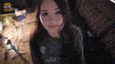a girl wearing a sweatshirt that says ' aobe ' on it