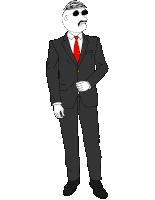 a cartoon of a man in a suit with sunglasses and a red tie