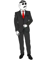 a cartoon of a man in a suit with sunglasses and a red tie