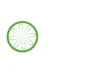 a green circle with a flower in the center on a white background