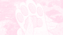 a drawing of a hand holding a paw print on a pink background
