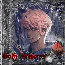 a picture of a man with red eyes and the words goth princess