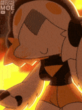 a cartoon character is wearing headphones and smiling with the words anything become moe on the bottom