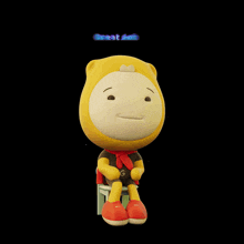 a cartoon character is sitting on a toilet and the words great job are above him