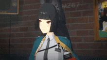 a girl with black hair and a cat ear