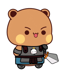 a cartoon bear is wearing armor and holding a sword with the numbers 888 on it