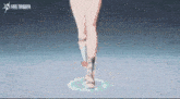 a woman 's legs are shown in a video game while standing in a circle .