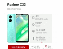 a specifications page for the realme c33