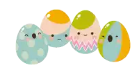 a bunch of eggs with faces on them are lined up in a row