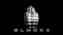 a black and white image of a bottle of elmonx perfume