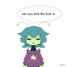 a drawing of a girl with a star on her sweater says " can you lock the fuck in "