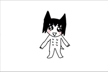 a black and white drawing of a cat without a shirt on a white background .