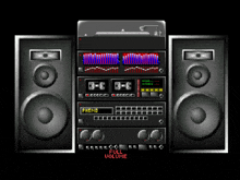 a graphic of a stereo with the words full volume on it