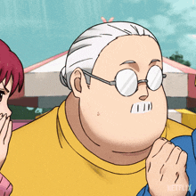 a cartoon drawing of an older woman with glasses and a netflix logo in the corner