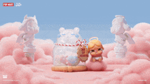 a close up of a cartoon character with a pop mart logo on the bottom