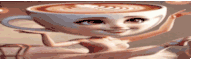 a woman is holding a cup of coffee with a face on top of it .