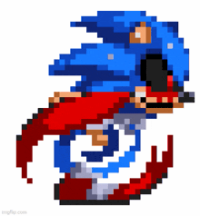 a pixel art of a sonic the hedgehog with blood coming out of his eyes
