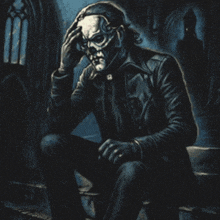 a painting of a werewolf sitting under a tree near the water