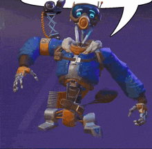 a robot with a speech bubble that says ' i ' on it